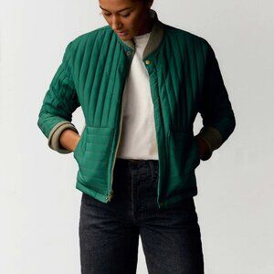 imogene + willie Quilted Bomber Jacket in Green with Olive Trim